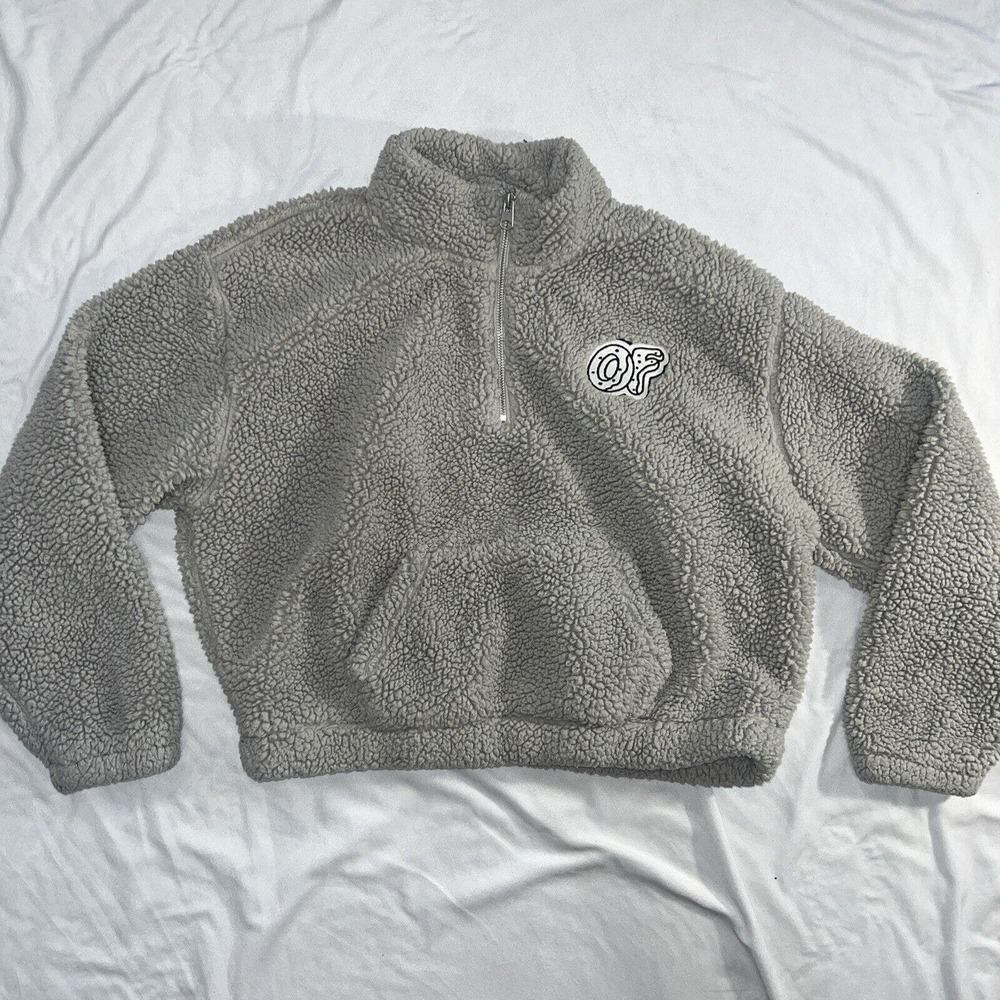 Women’s Cropped Odd Future Sherpa Half Zip Gray M Medium Zumiez